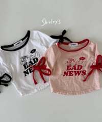 【ラスト・5号90~100/9号110~115】袖リボンクロップTシャツ