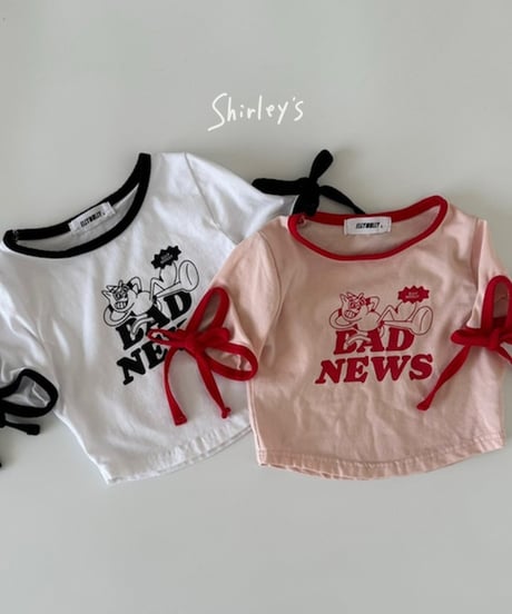 【ラスト・5号90~100/9号110~115】袖リボンクロップTシャツ