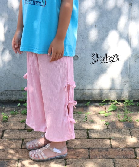 【ラスト・S90~100/M100~108】サイドリボンワイドパンツ