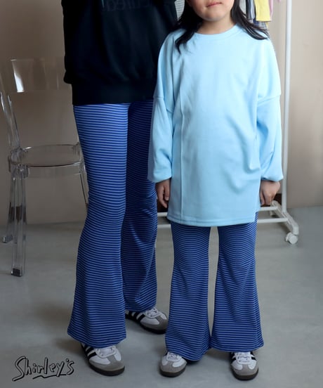 【95~125cm&ADULT】リブボーダーフレアパンツ
