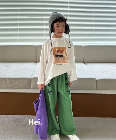 【93～123㎝】スターストレッチコットンワイドパンツ
