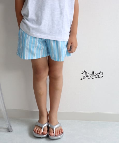 【ラスト・ブルーS90㎝~/XL116㎝~】ストライプ柄ショートパンツ