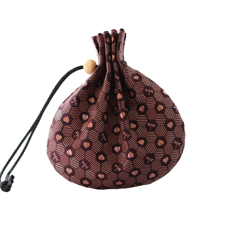 モモハナ印伝 巾着｜桃とトンボ柄 | DORAGONSHOP