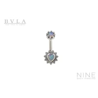 J-Curved Barbell with Cabochon Crown Prong Top and Fixed Milagro (WG / White Opal)