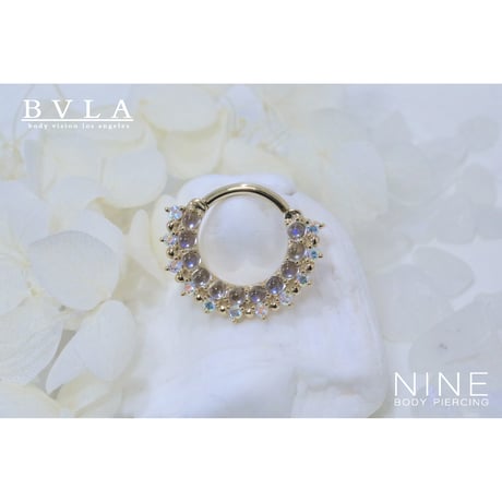 Horizon 2 - Hinge Ring (YG / Rainbow Moonstone & Mercury Mist Topaz)