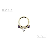 Eden Pear - Seam Ring (YG / Amethyst & Rainbow Moonstone)