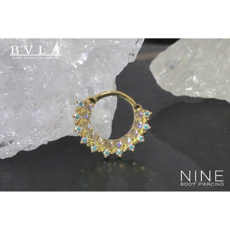 Horizon 2 - Hinge Ring (YG / Rainbow Moonstone & Mercury Mist Topaz)