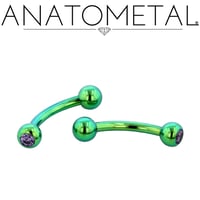 Eyebrow Curve Barbell with Gem Ball (16Ga / Titanium, Blue Green Opal)
