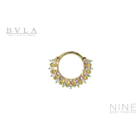 Horizon 2 - Hinge Ring (YG / Rainbow Moonstone & Mercury Mist Topaz)