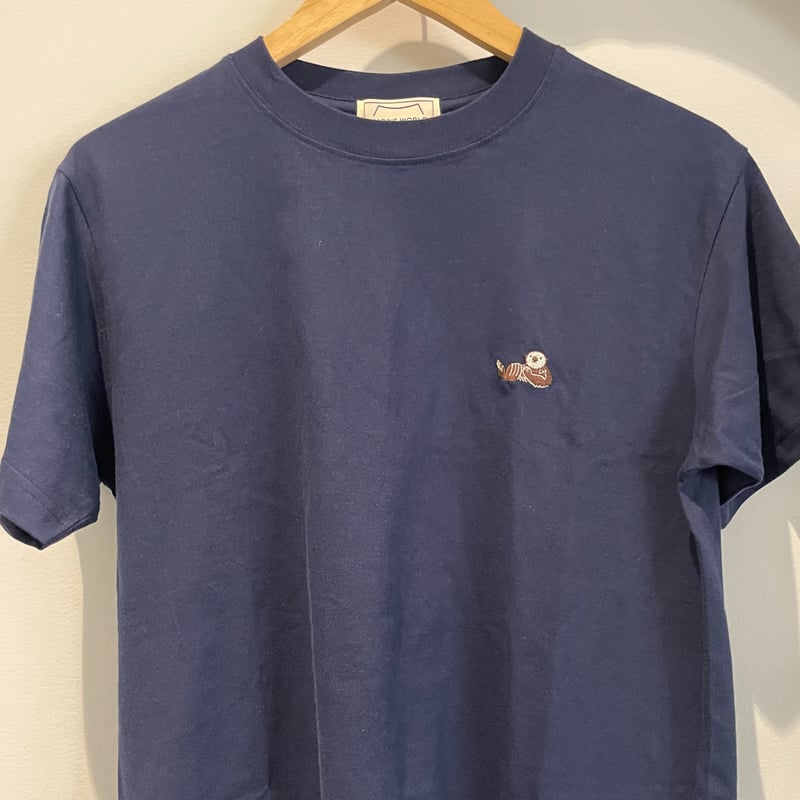 メンズ 刺繍ロゴ オーガニック Tシャツ ブルー 290 オーガニックコットン刺繍Tシャツ(ラッコ)- パープルネイビー