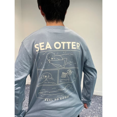 ロングTシャツ（4コマラッコ）- アシッドブルー