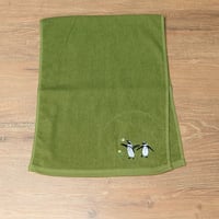 刺繍フェイスタオル（ケープペンギン）- モスグリーン
