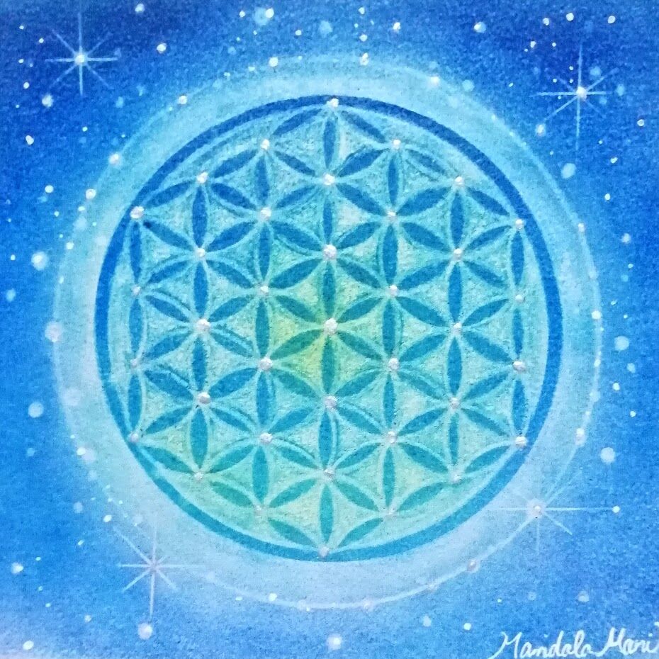 フラワーオブライフ アート 曼荼羅　チャクラ チャクラ点描曼荼羅フラワーオブライフ8枚セット/アートポスト