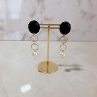 No.20Blackオーバルゴールドリングパール(ノンホールピアス)