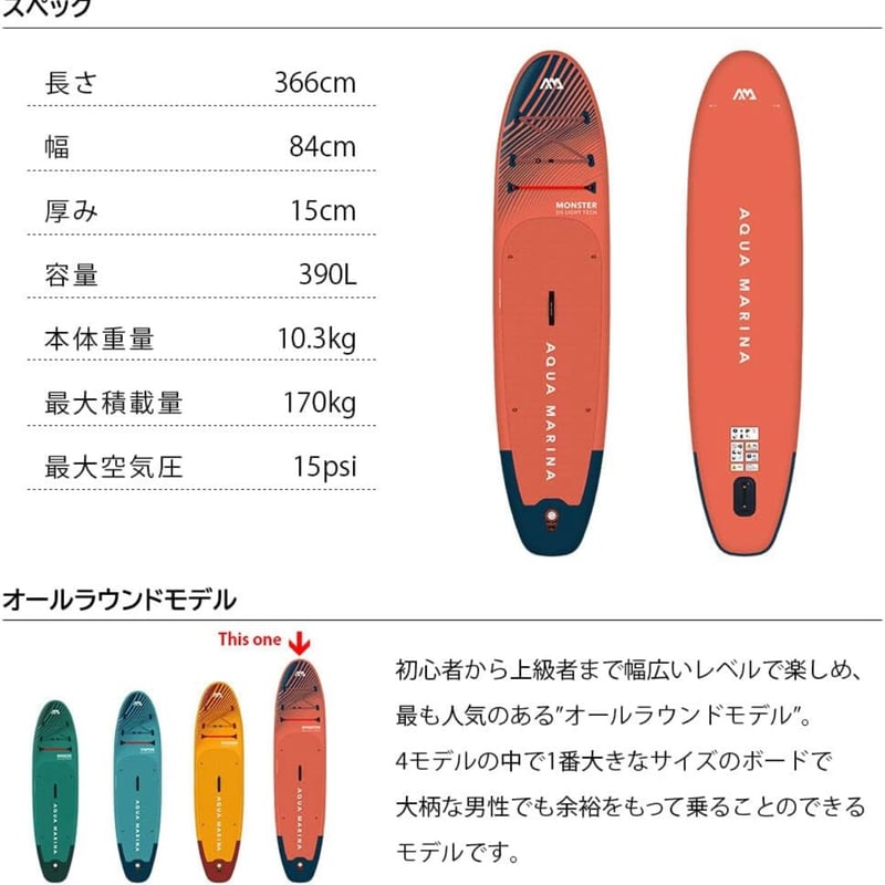 【新品未使用】アクアマリーナ　サップボード　モンスター　2023年最新モデル 新品未使用】アクアマリーナ サップボード モンスター 2023年
