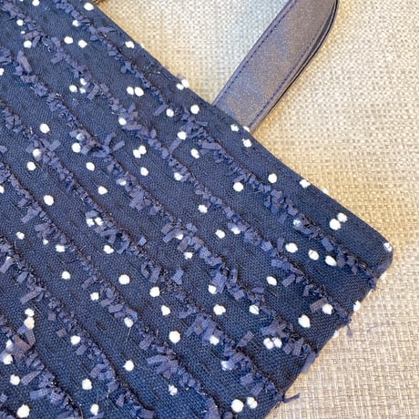 Tweed Otona Bag-Navy＆White Polka Dot
