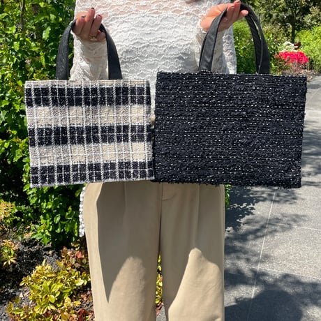 Tweed Otona Bag-Black＆White Dot