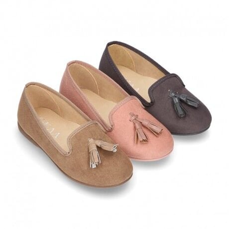 OKAASPAIN / Autumn winter canvas Ballet flats with tassels / TAUPE