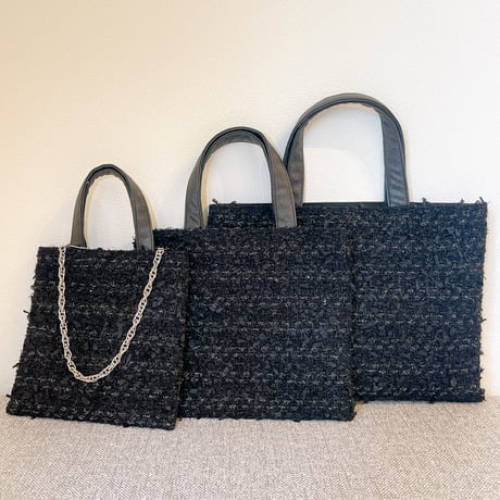 Tweed Otona Bag-Shiny Black