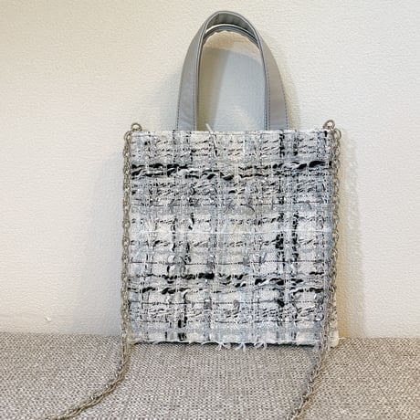 Tweed Otona Bag-White Black Sillver