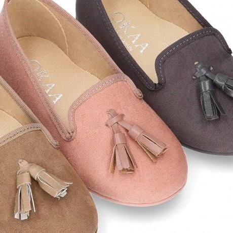 OKAASPAIN / Autumn winter canvas Ballet flats with tassels / PINK (ROSA)