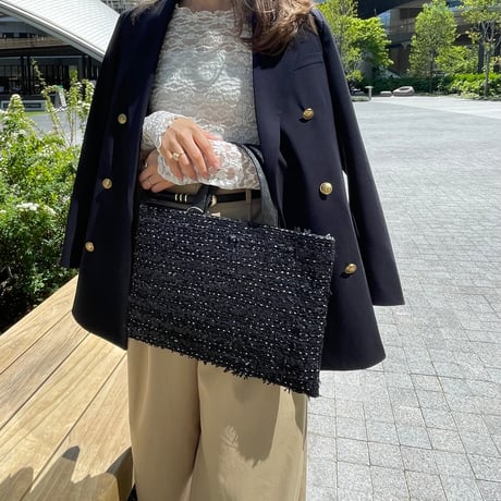 Tweed Otona Bag-Black＆White Dot
