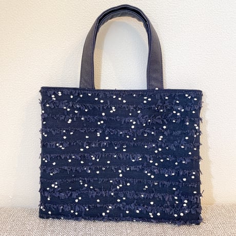 Tweed Otona Bag-Navy＆White Polka Dot