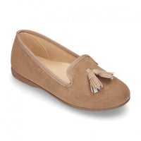OKAASPAIN / Autumn winter canvas Ballet flats with tassels / TAUPE