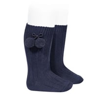 Condor/ Warm cotton rib knee socks with pompoms 480 (0)