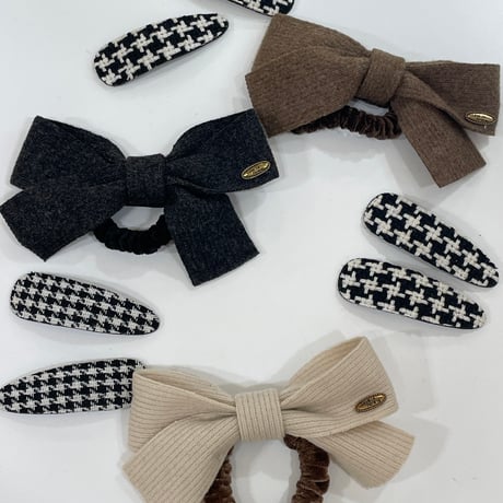 Knit Ribbon Scrunche / Houndstooth Hair Clip