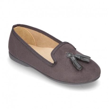 OKAASPAIN / Autumn winter canvas Ballet flats with tassels / GREY (GRIS)