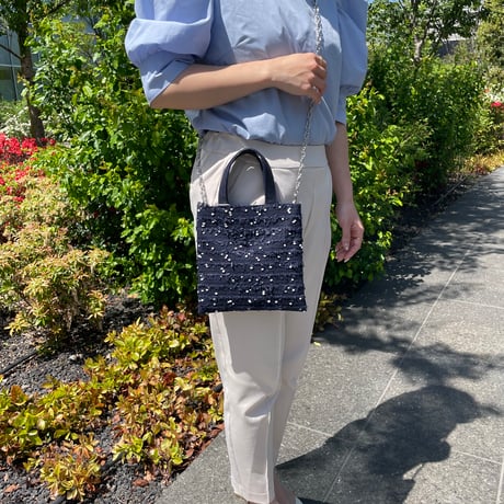 Tweed Otona Bag-Navy＆White Polka Dot