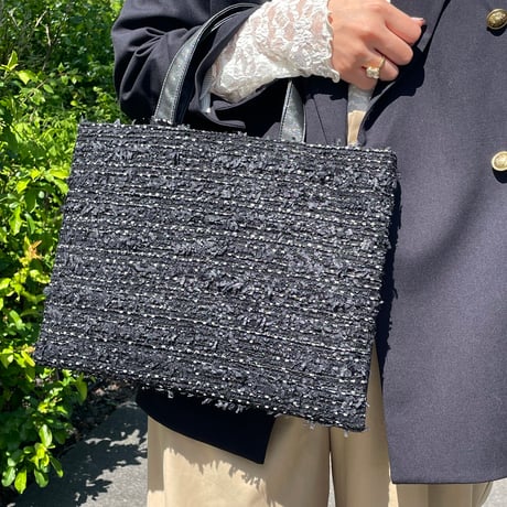 Tweed Otona Bag-Black＆White Dot