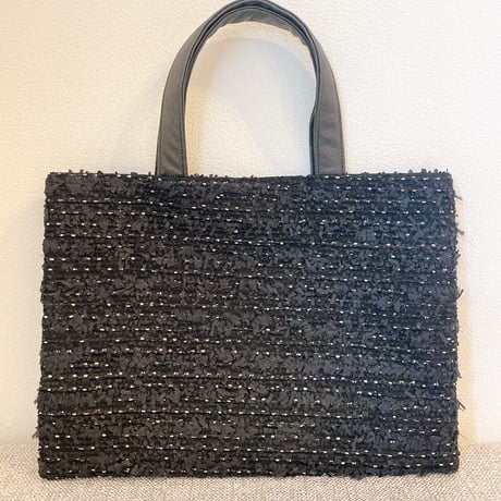 Tweed Otona Bag-Black＆White Dot