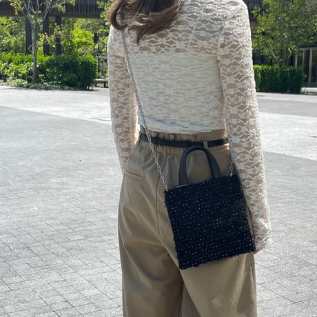 Tweed Otona Bag-Black＆White Dot