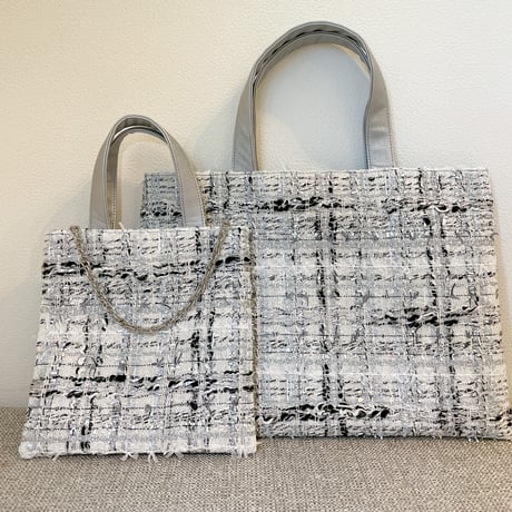 Tweed Otona Bag-White Black Sillver