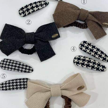 Knit Ribbon Scrunche / Houndstooth Hair Clip