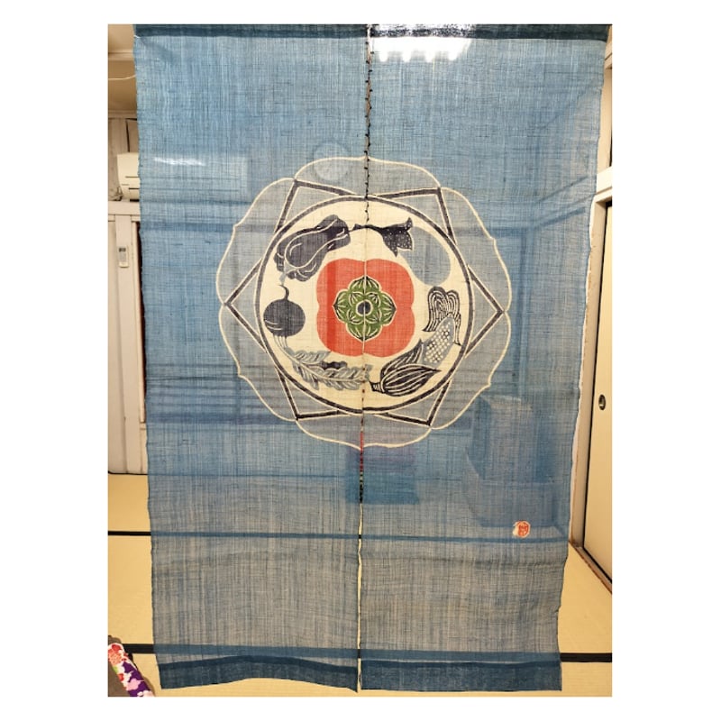 のれん 麻100% 暖簾（のれん）型染（夏野菜柄）麻100％地 | 横浜