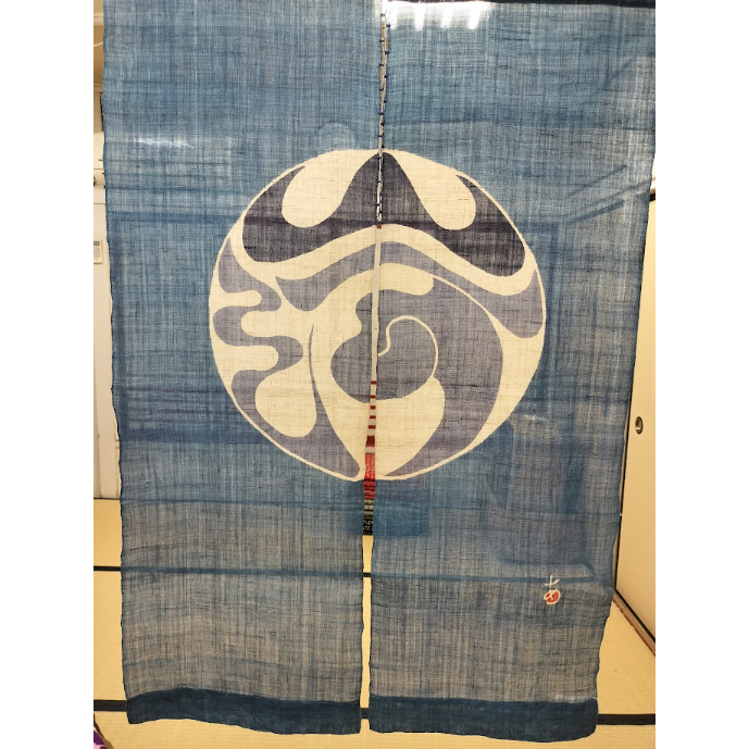 素敵　麻　型染　藍染　暖簾　菊　花　風　のれん 素敵 麻 型染 藍染 暖簾 菊 花 風 のれん のれん