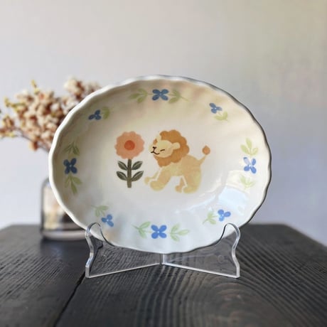 フラワープレート“ライオンとピンクのお花”/Flower plate "Lion and pink flowers"