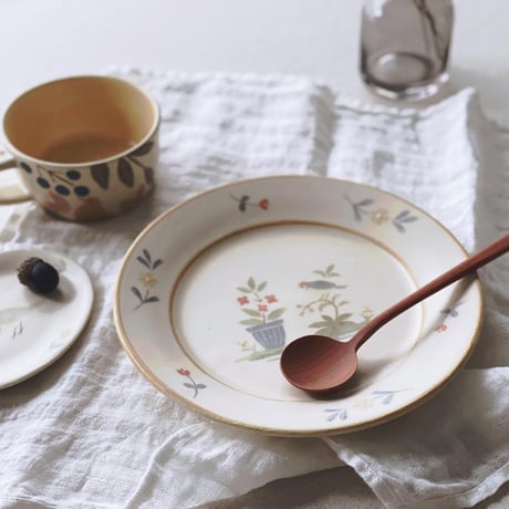 水辺の小鳥のリム皿　7寸/Waterside bird rim plate(m-size)