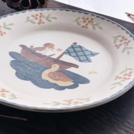 犬とボートのパスタ皿　7寸/Dog and boat pasta dish