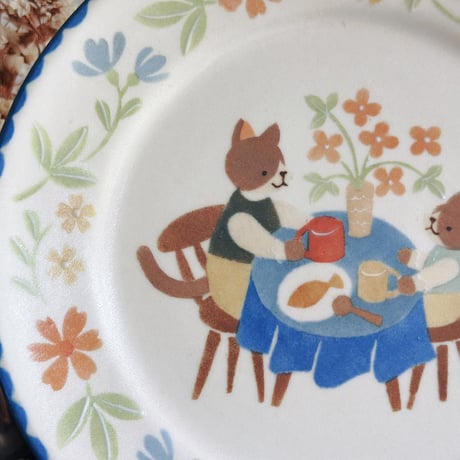 リムプレート”ねこ親子の食卓”/Rim Plate "Cat and Child Dining Table"