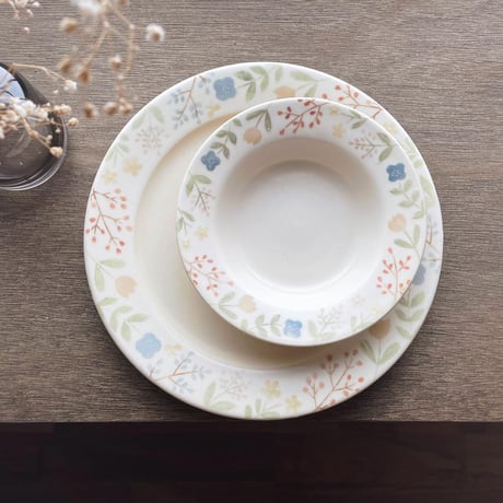 お花畑のリム皿　7寸/Flower field rim plate