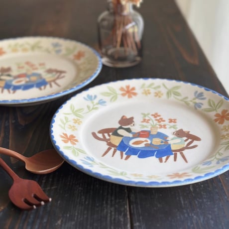 リムプレート”ねこ親子の食卓”/Rim Plate "Cat and Child Dining Table"