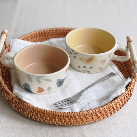 小鳥とお花のスープカップ/Bird and flower soup cup