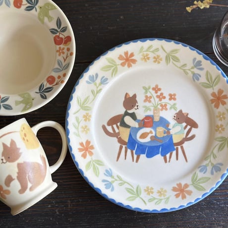 リムプレート”ねこ親子の食卓”/Rim Plate "Cat and Child Dining Table"
