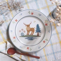 トナカイともみの木のパスタ皿　7寸/Pasta plate with reindeer and fir tree