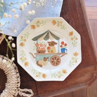 八角皿“お花屋さんの犬とねこ”/Octagonal Plate "Flower Shop Dog and Cat"