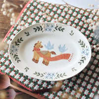 楕円皿“馬と赤いマフラー”/Oval plate "Horse and Red Scarf"